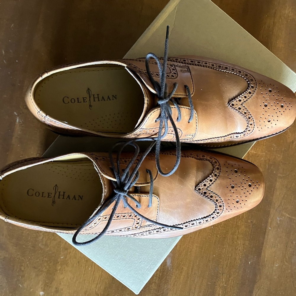 Cole Haan Leather Dress Shoe Size 10.5 M - Air Giraldo Wngtp (British Tan Calf).